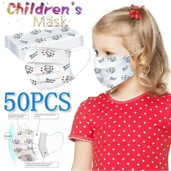 

Fast Delievry 50Pcs Child Kids Disposable Face Masks 3 Layer Anti-Dust Breathable Masks Non Woven Dustproof Cartoon Mask