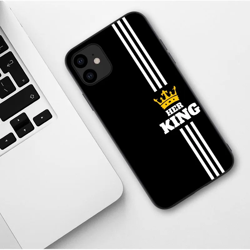 King Queen Lovers Couple Case For iPhones X XS MAX X XR 11 Pro Max 7 8 6 6s Plus Black White Silicone Soft TPU Phone Cover Coque