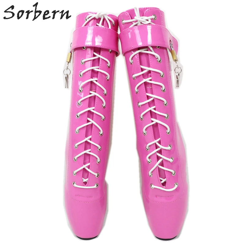Sorbern/Популярные розовые балетные сапоги на высоком каблуке 7 дюймов стилеты, Стриптизер, обувь для трансвеститов, обувь для костюмированной вечеринки, болезненные ботиночки с замком