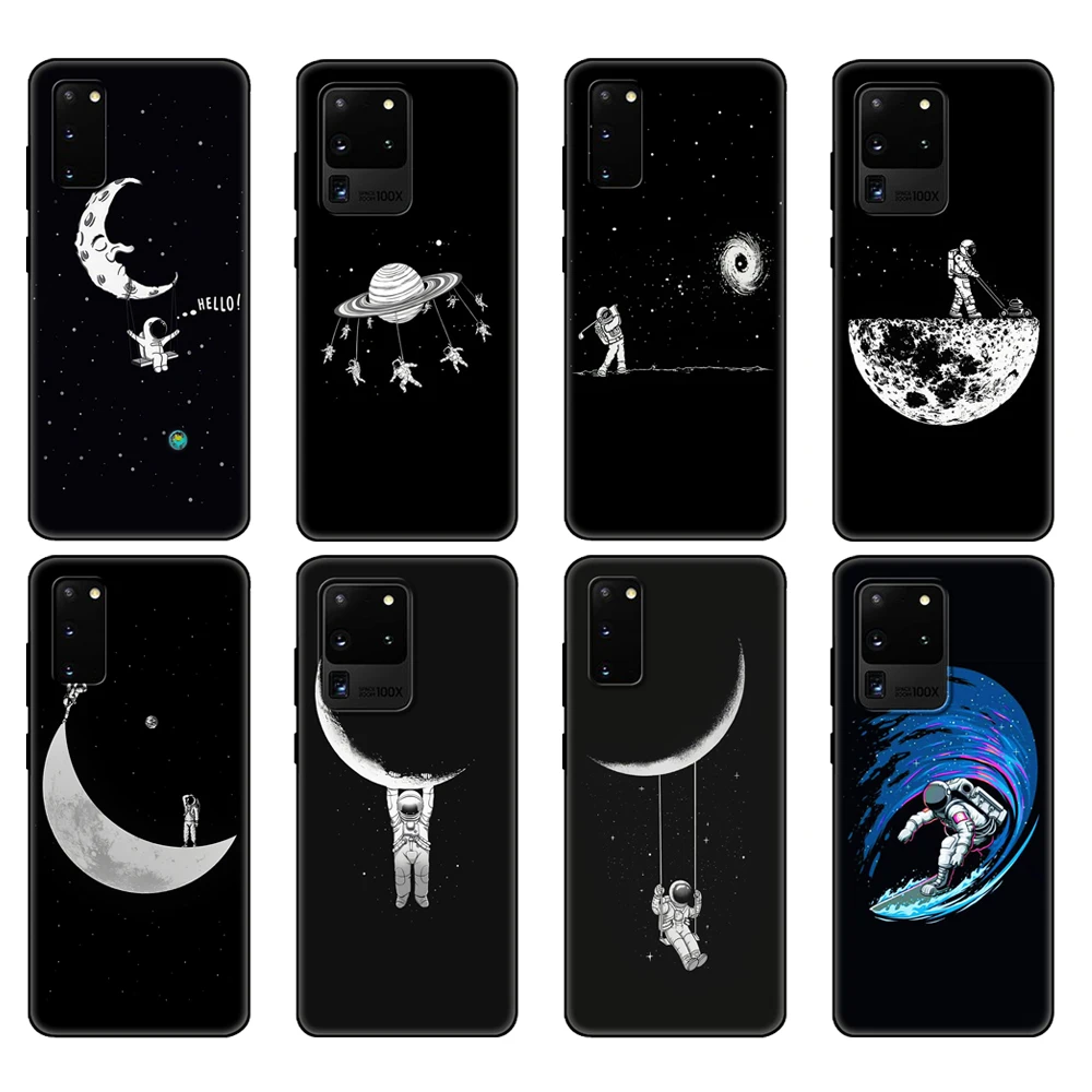 Custodia In Tpu Nera Per Samsung Galaxy S20 /S20 Plus/S20 Ultra/S20 + /S20Fe Cover Posteriore Moon Astronaut