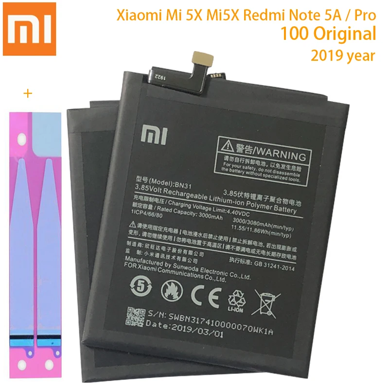 Original XIAOMI BN31 Replacement Battery For Xiaomi Mi 5X Mi5X A1 MiA1 Redmi Note 5A Authentic Phone Batteries 3080mAh