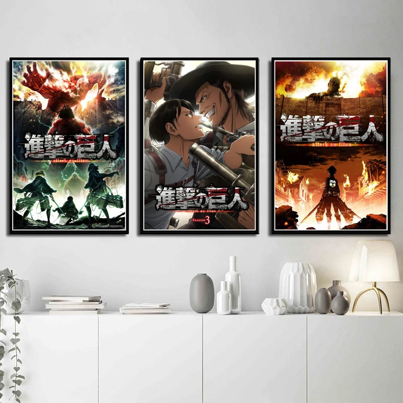 Attack On Titan Season 1 2 3 Japan Anime Movie Poster And Prints Art  Painting Canvas Wall Pictures For Living Room Home Decor - Painting &  Calligraphy - AliExpress