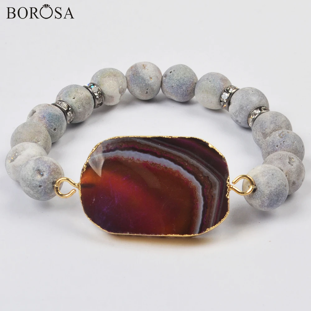 

BOROSA New Natural Onyx Agates Charm Bracelets for Women Gold Titanium Druzy Stone Beaded Fashion Bracelet Boho Jewelry G2006