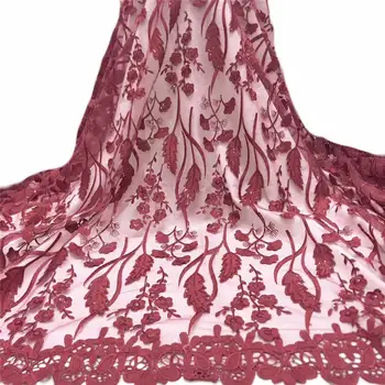 

2019 French Lace Fabrics Red High Quality African Net Lace With Soft 3D Flowers Nigeria Tulle Mesh Wedding Dress
