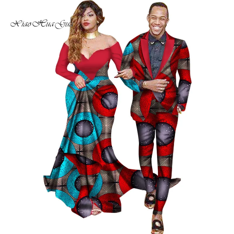 Комплект из двух предметов, африканская Дашики, принт, одежда для пар, для влюбленных, мужской костюм, плюс женские вечерние платья макси, 6XL, WYQ40 - Цвет: 3