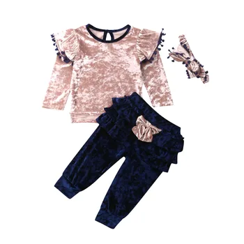 

1-6Y Toddler Baby Kid Girl Clothes Set Autumn Winter Velvet Long Seeve T-shirt Tops+ Pant Leggings Warm Outfits Children Costume