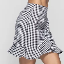 Черный, белый цвет, в клетку, с цветочным принтом оборками узел Обёрточная бумага Girly Boho мини-юбка Для женщин летнее пляжный отдых одежда женские юбки