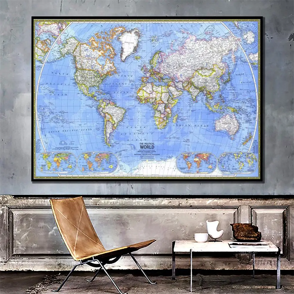 

150x100cm Non-woven World Map Without National Flag For Geography Research And Education