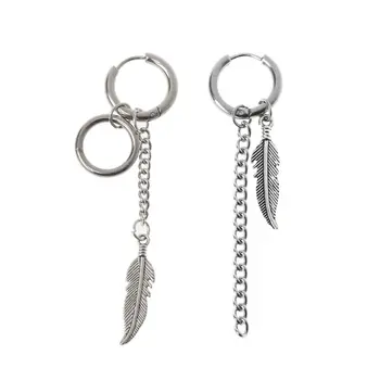 

12 Pairs Titanium Steel Statement Korean Cross Feather Chain Drop Earrings Set