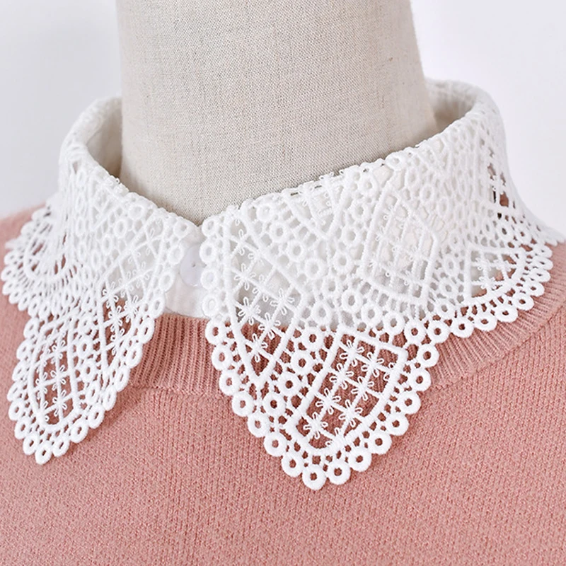 Fashion Fake Collar Detachable Lapel Choker Necklace Women Vintage Lace False Blouse Collar Black White Ladies Half Shirt