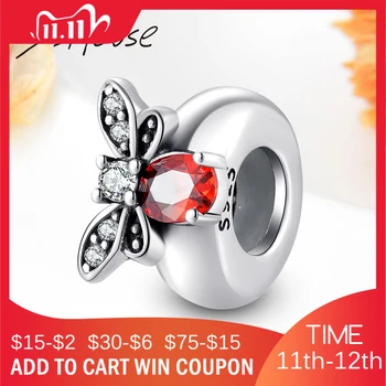 

925 Silver Stopper Beads Red Zircon Butterfly Charms Stopper Bead Fit Original Fine Silver 925 Bracelet Jewelry with Silicone