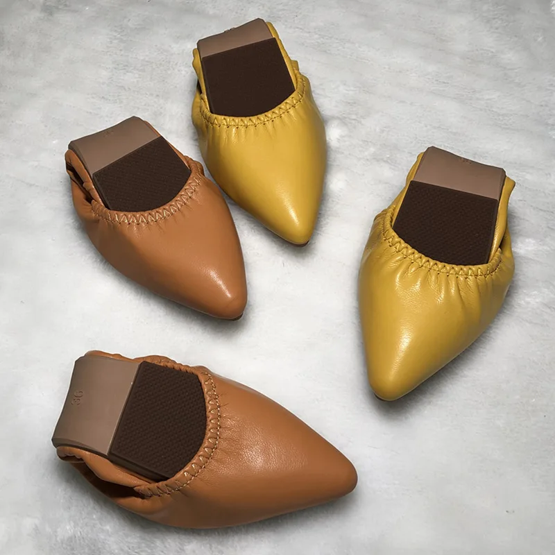 

Designer Pleated mules shoes woman moccasins pointed toe driving boat shoes slip on foldable up loafers microfiber ballet flats