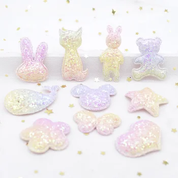 

10pcs Glitter Fabric Applique Butterfly Mouse Star Flower Heart Rabbit Bear Cat Fish Baby Patches for DIY Hair Clips Decor H75