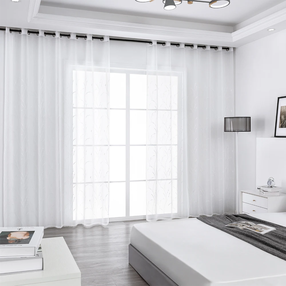 MRTREES Leaves Embroidered Sheer Curtains Tulle Voile Curtains for Living Room Bedroom Kitchen Window Treatment Drapes MRTREES Leaves Embroidered Sheer Curtains Tulle Voile Curtains for Living Room Bedroom Kitchen Window Treatment Drapes