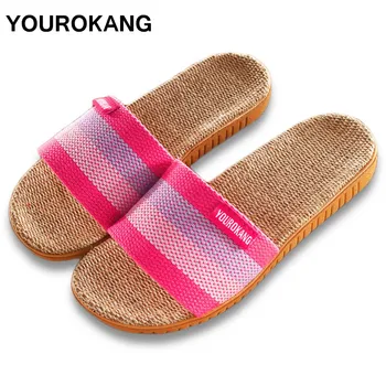 

Summer Autumn Women Home Slippers Slides Indoor Floor Antiskid Striped Female Linen Slippers Ladies Shoes Slides Dropshipping