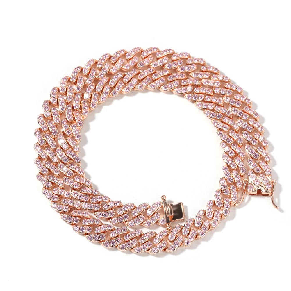 THE BLING KING Custom Letters Double Layer Cursive Pendant Iced Out 9mm Pink Cuban Link Chain Necklace With Name Hiphop Jewelry