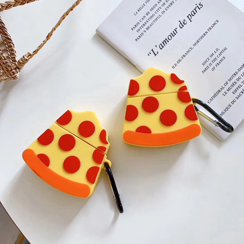 

For AirPods Case Three-dimensional Delicious Pizza Earphone Case For Apple Airpods 2 Funny Protect Cover with Carabine Hook