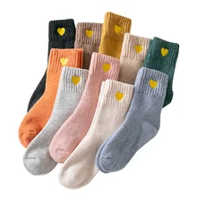 Зимние плюшевые носки с кольцами; теплые Плотные хлопковые носки без пятки; однотонные носки с вышивкой с героями мультфильмов; 5 пар