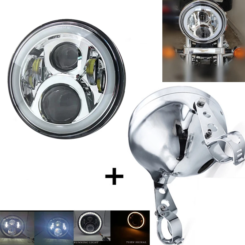 7 Inch LED Headlight Mounting Housing Bucket DOT DRL Light Bulb 7'' Chrome Motorcycle Headlamp 60W Phare Moto Driving Front Lamp |