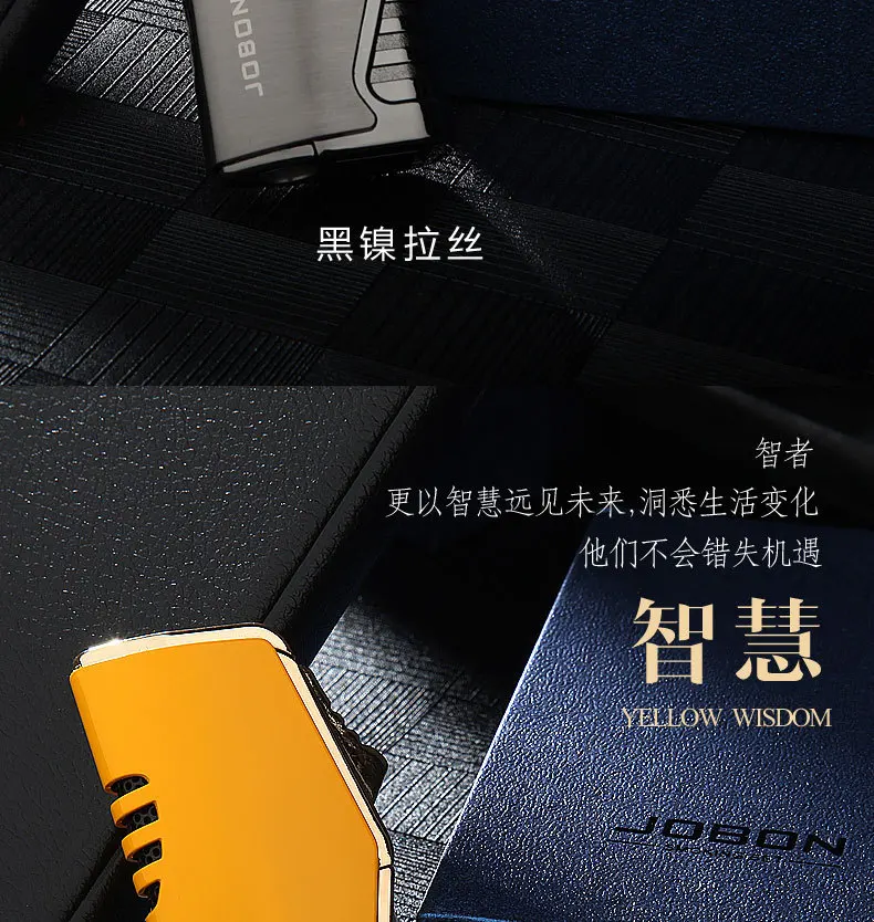 Description Picture 6 of itemJobon Triple Torch Jet Metal Lighter Pipe Lighter with Cigar Cutter Visible Transom Windproof Flame Lighter Gadget for Men