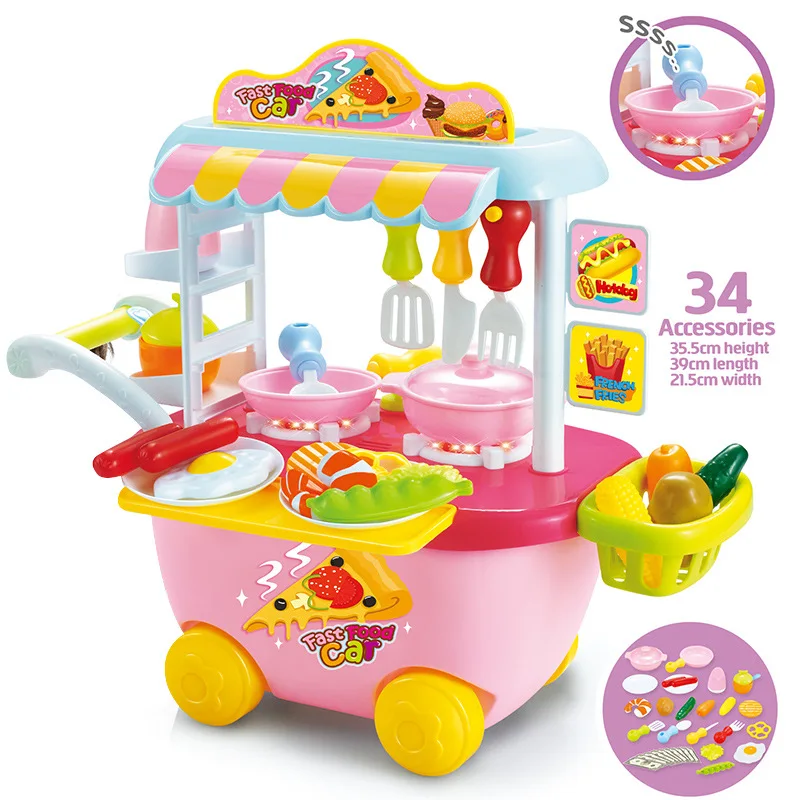 

Children Play House Kitchen Tableware Cooking Toy Slicer Set Model Mini Fast Food Cart