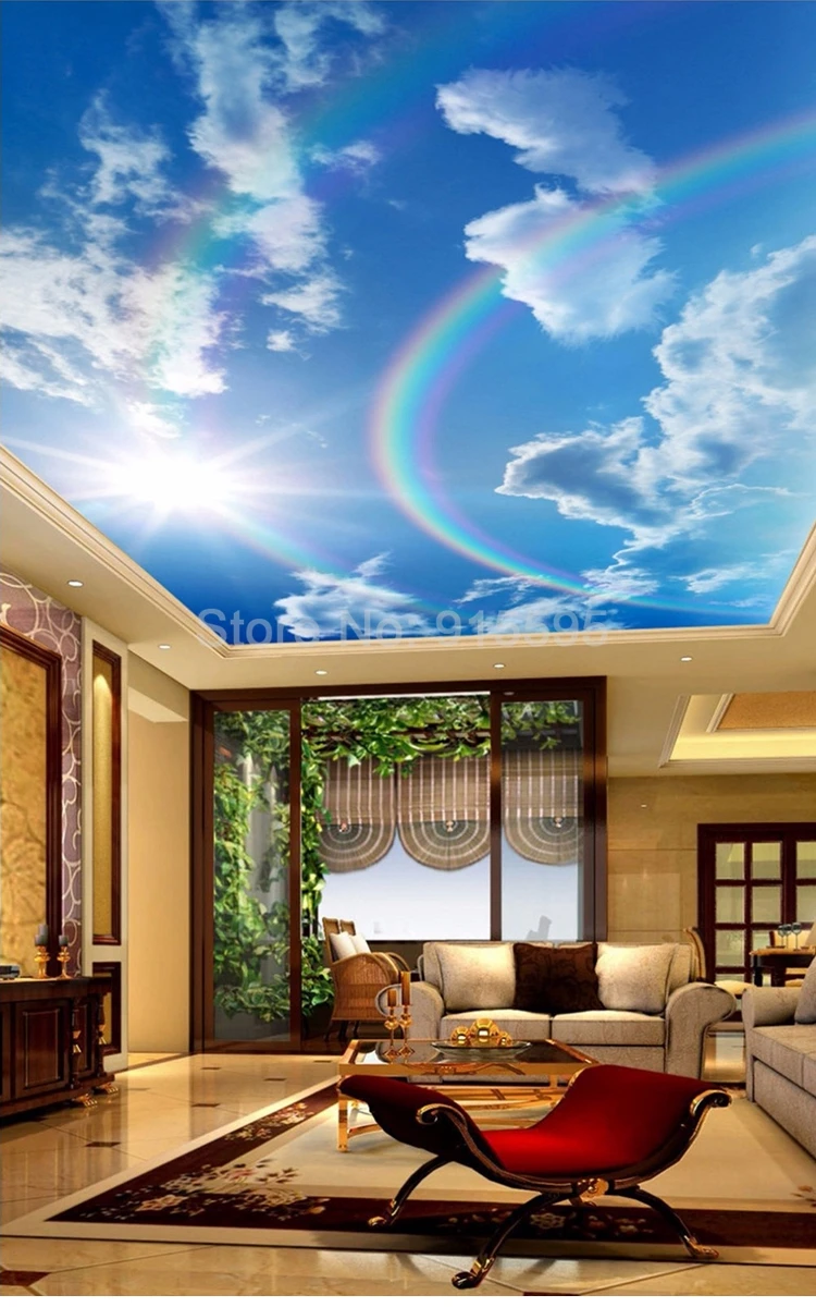 Custom 3D Wallpaper Murals Blue Sky White Clouds Rainbow Photo Mural Living Room Bedroom Interior Ceiling Decorative Wall Paper