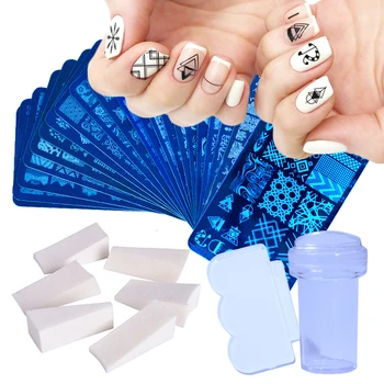 

1 Set Nail Art Stamping Plates Geometry Lace Animals With Sponge Stamper Scraper Stencils For Nail Polish Template LA804