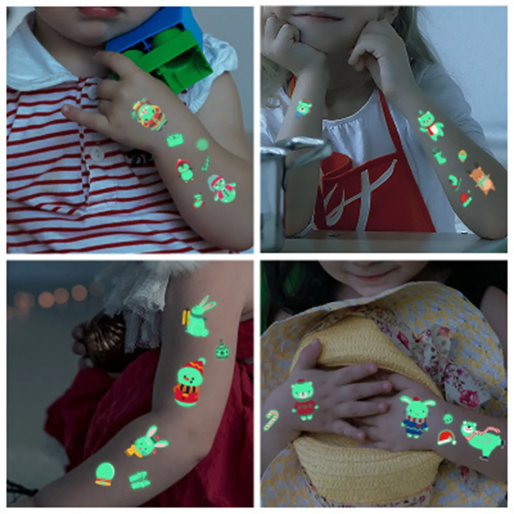 

New Fashion Waterproof Luminous Christmas party Tattoo Stickers Original Cartoon Children's Halloween Tattoo Stickers Disposable
