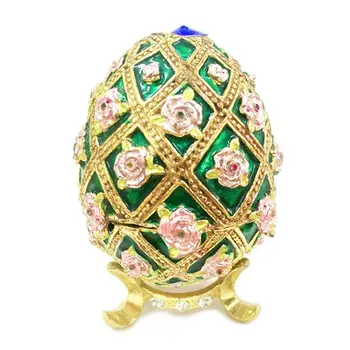 

Green Faberge-Egg Hand Painted Jewelry Trinket Box Gift for Easter Home Decor Q0KE