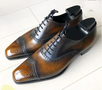 

Men Pu Leather Shoes Lace Up Casual Shoes Dress Shoes Brogue Shoes Spring Ankle Boots Vintage Classic Male Casual YK062