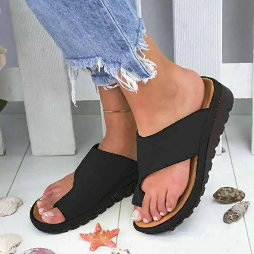 

43 Large Size Women's Slippers Summer New Style Toe Covering Sandals Women's Solid Color Thick Bottomed WOMEN'S Wedge Heels