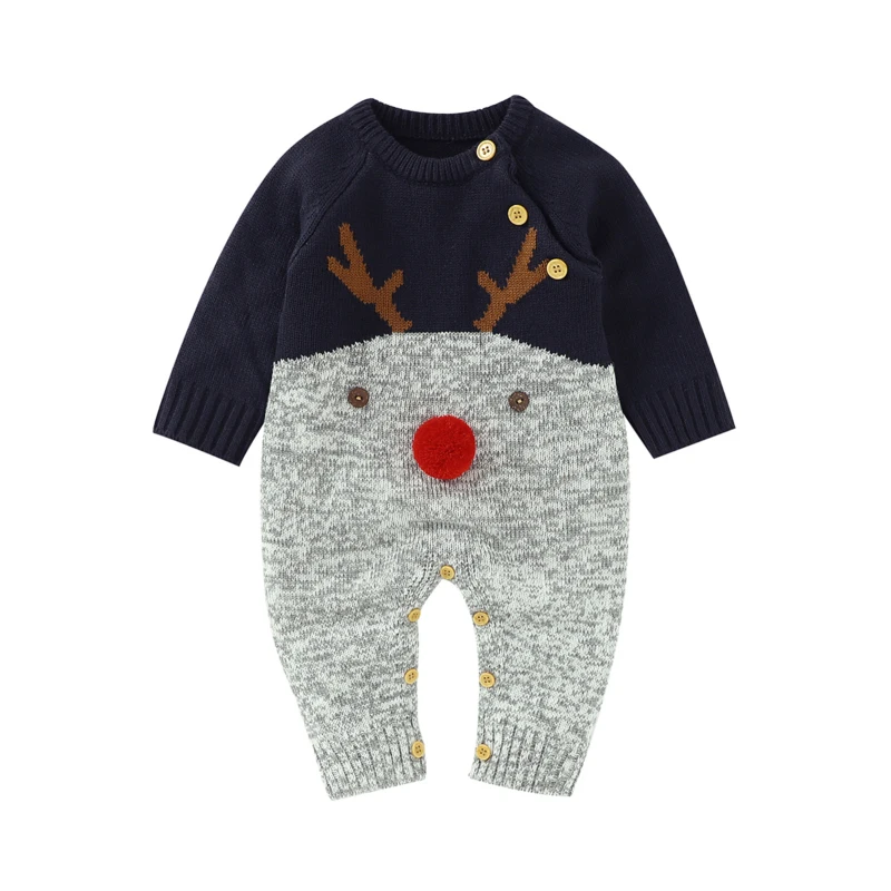 Newborn Infant Baby Cartoon Elk Jumpsuits Toddler Christmas Rompers For Baby Boys Warm Clothes New Year's Costume Wholesale 4