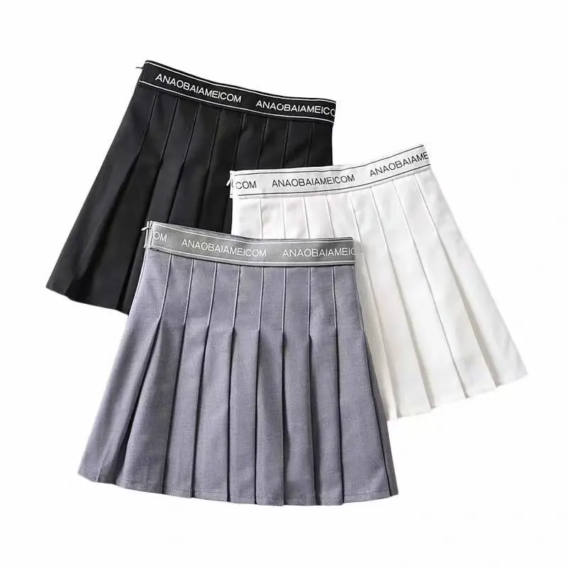 

College Style Pleated Skirt INS Spring And Autumn New Short Slim Fit Slimming Lettered A- line Skirt Women's High-waisted Anti-E