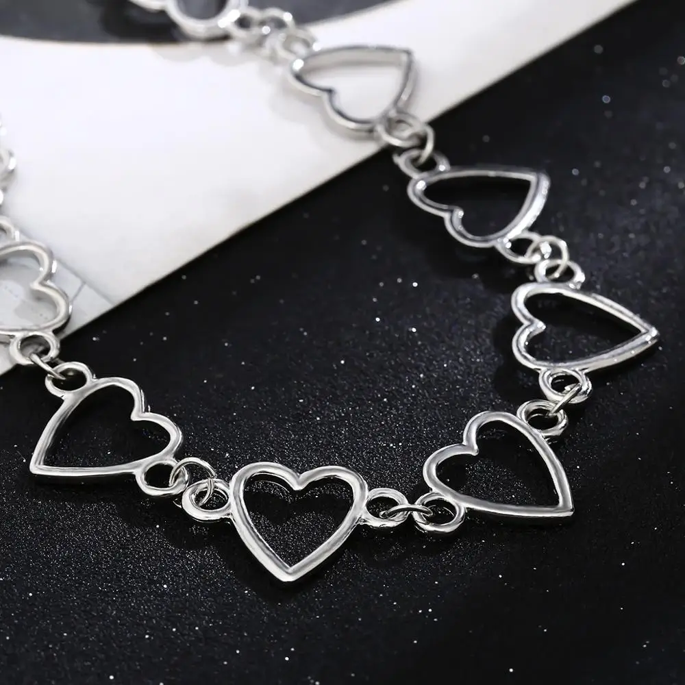 Корейское милое ожерелье-чокер с сердечком, подарок для девушки, милое Золотое серебряное ожерелье, Ювелирное колье для женщин