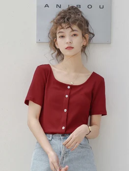 

NEW Spring and summer 2020 new square collar female slim skinny collarbone