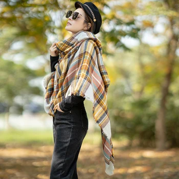 

Hot Women Winter Cashmere Scarf Yellow Fashion Ladies Warm Pashmina Wrap Cashmere Luxury Brand Shawl Winter Plaid Blanket Scarf