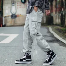 Красивые мужские брюки с несколькими карманами, Мужские штаны с эластичной талией, шаровары в стиле хип-хоп, повседневные свободные мужские штаны для бега