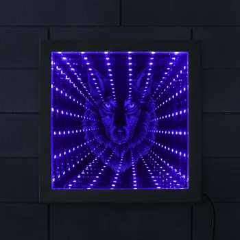 

3D Wolf Head Design Infinity Mirror LED Vortex Tunnel Interstellar Mirror Wildlife Animals Mirrored light Atmosphere Home Decor