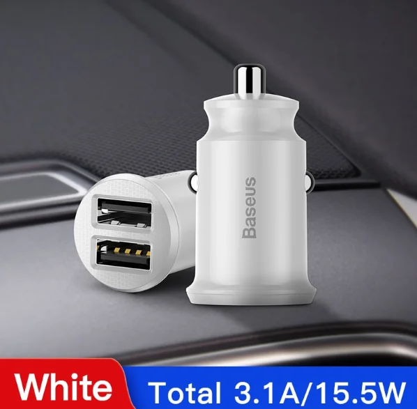 Baseus Mini USB Auto Oplader для мобильного телефона планшет gps 3.0A быстрое зарядное устройство двойной - Тип штекера: White