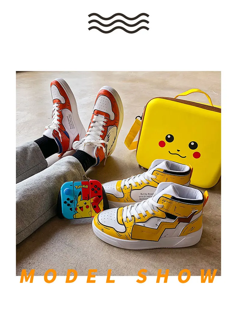 Мужская обувь PIKACHU; кроссовки; сезон осень-зима; классические высокие мужские вулканизированные ботинки из искусственной кожи; повседневные мужские ботинки
