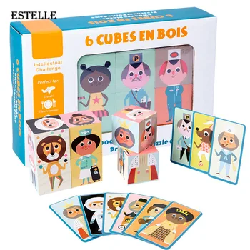 

6PCS Wooden 3D Characters Change Cube Building Block Toy Preschool Early Intellectual Challenge Educational Toy Children Gift