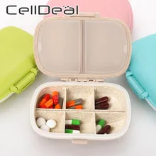 8 Grids Organizer Container For Tablets Travel Pill Box With Seal Ring Portable Mini Wheat Straw Plastic Container For Medicines