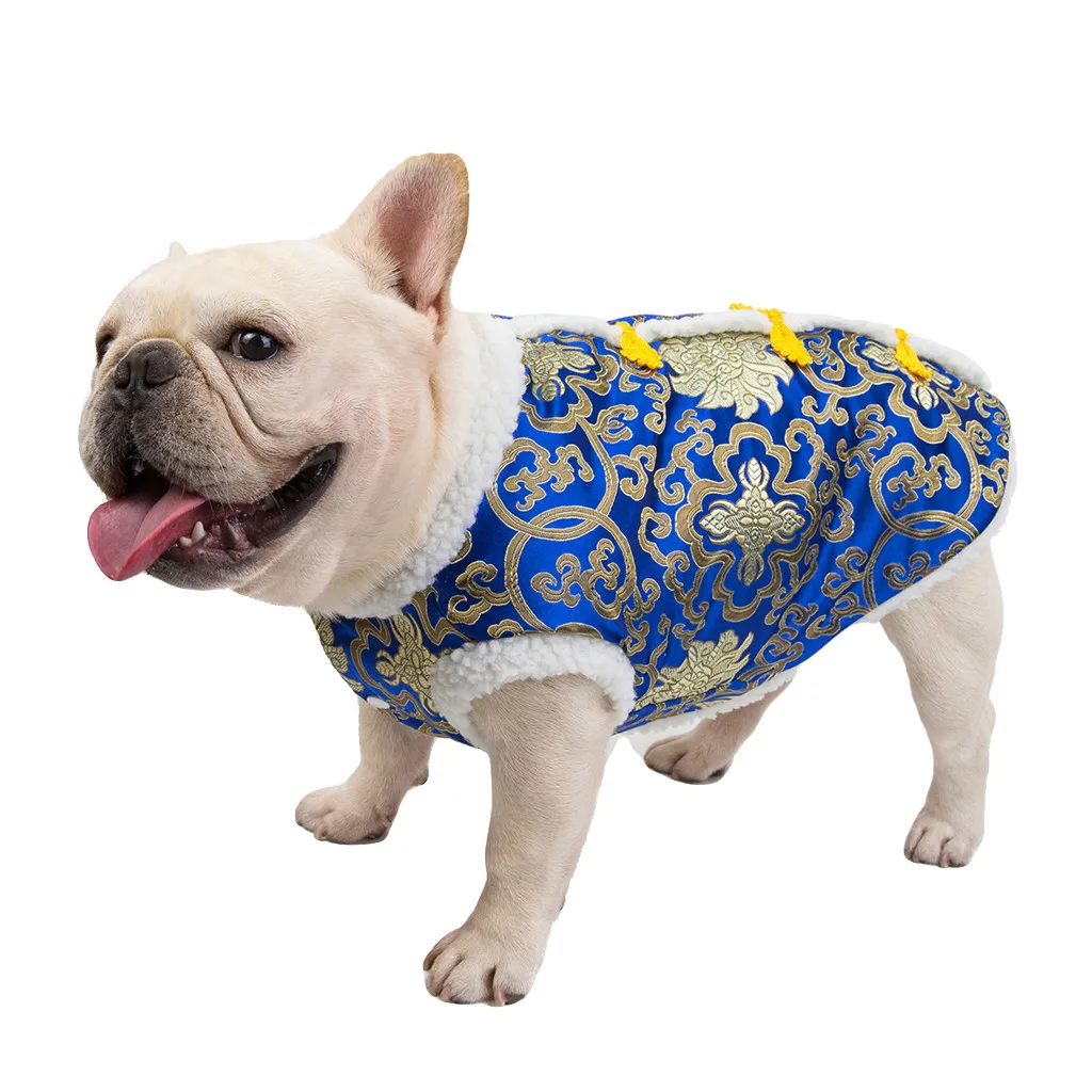 Одежда для домашних животных осенне-зимний утолщенный китайский новогодний костюм Одежда для собак для маленьких собак зимняя футболка для чихуахуа жилет для щенка