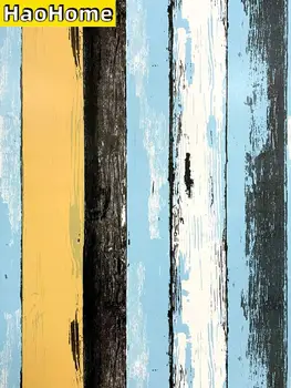 

HaoHome Retro Multicolor Stripe Wallpaper Blue Peel and Stick Wallpaper Self Adhesive Wallpaper Vinyl Waterproof Removable