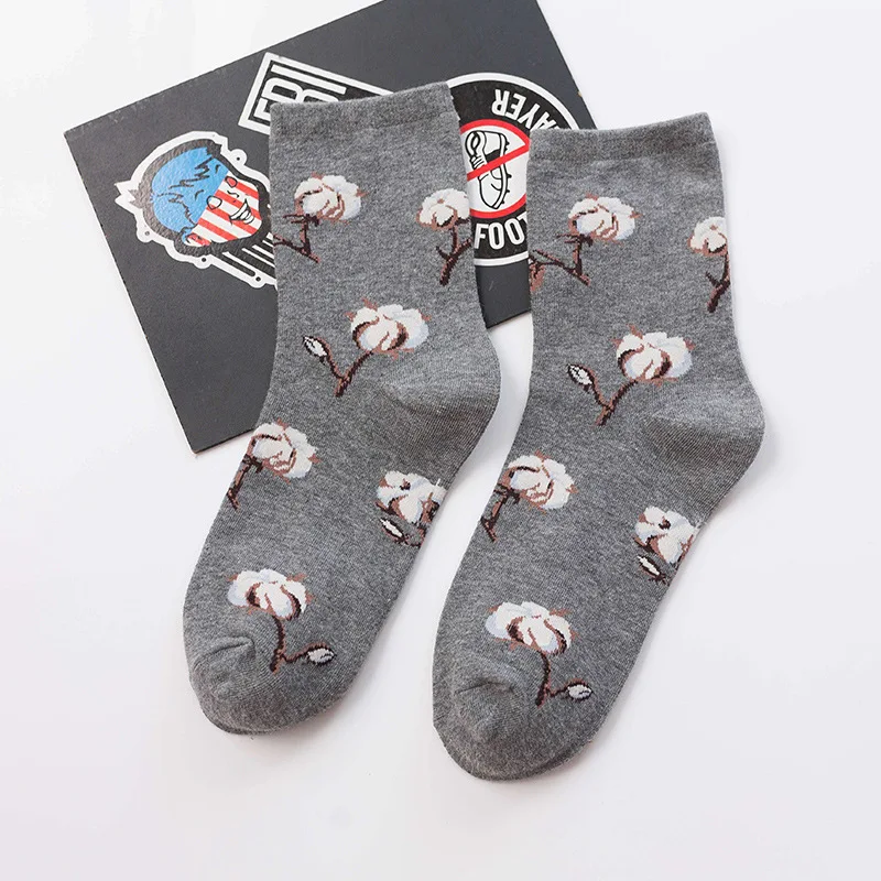 Новые Мягкие хлопковые носки Harajuku с мультяшным листом для женщин осень-зима модные хипстерские милые носки - Цвет: Серый