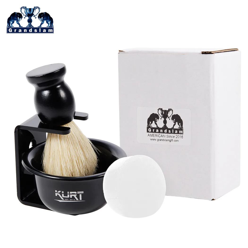 Black set Grandslam 4в1 Мужская щетка для бритья набор щетка для волос из шерсти кабана акриловая подставка держатель с пеной для бритья крем мыльница набор - Цвет: Black set