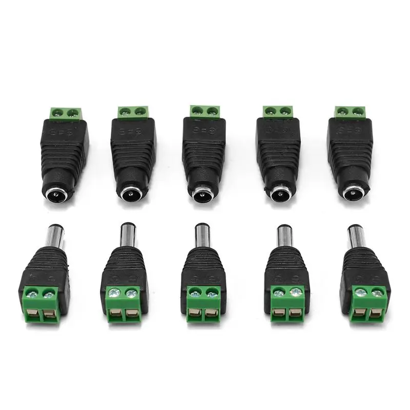 5 uds mujer hombre conectores DC 2,1*5,5mm Jack Cable adaptador de corriente de Cable conector para 3528 5050 Luz de tira llevada 5730 CÁMARA DE CCTV