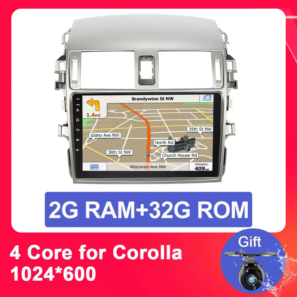 2G 32G For toyota Eunavi 2 din автомобильный dvd Android 9 мультимедиа плеер для Защитные чехлы для сидений, сшитые специально для Toyota Corolla 2007 2008 2009 2010 2011 2din радио gps навигации 1024*600 - Цвет: 2G 32G For toyota
