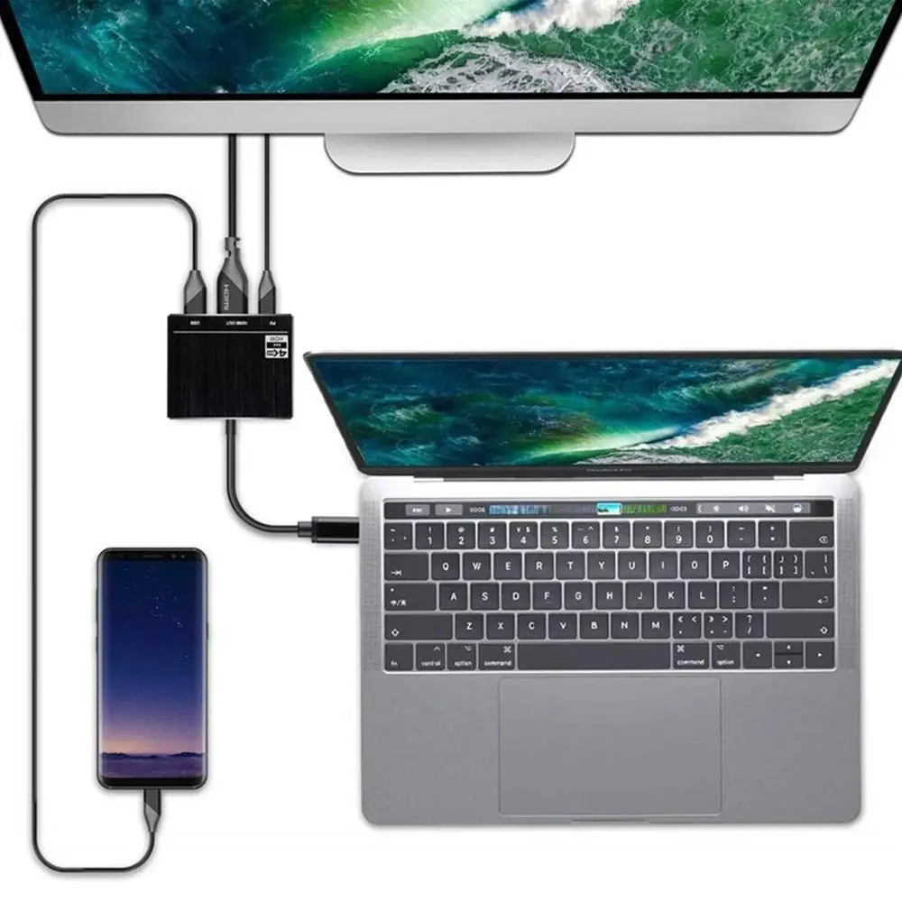 Кабель-Переходник USB C на HDMI адаптер 4K 3-в-1 Тип с разъемами типа C и HDMI мульти-Порты и разъёмы адаптер совместим для MacBook Pro для samsung