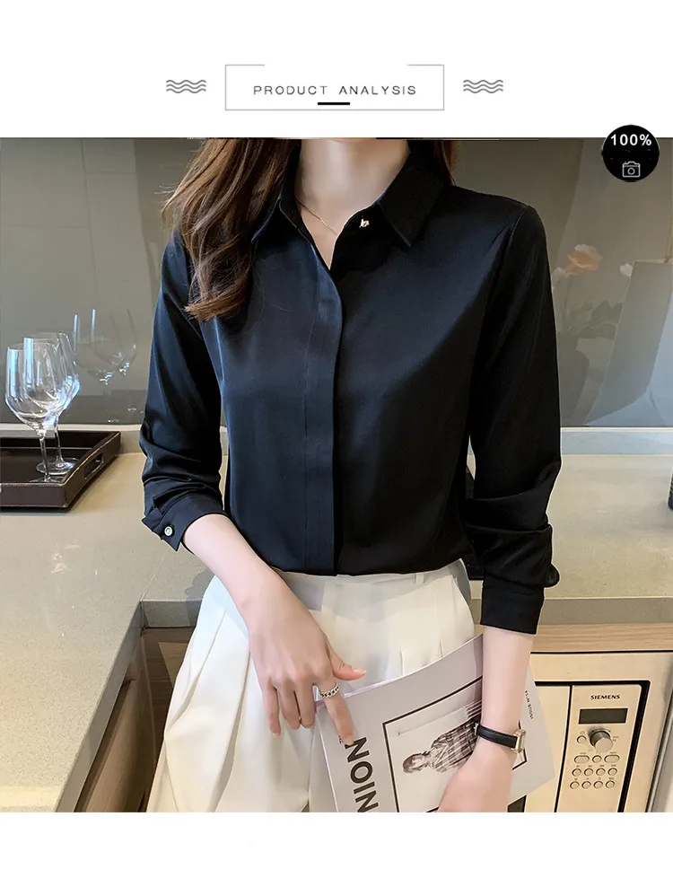2022 Autumn Satin Women's Shirts Fashion Silk Button Solid OL Elegant Ladies Tops Long Sleeve Blouse Basic Women Shirts Blouses